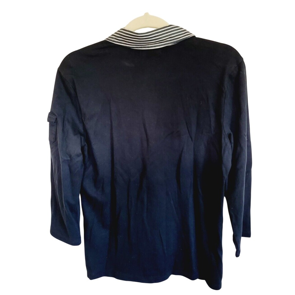 Lauren‎ Ralph Lauren L Black Long Sleeve Polo Shirt Striped Collar Womens Goth - Picture 5 of 9